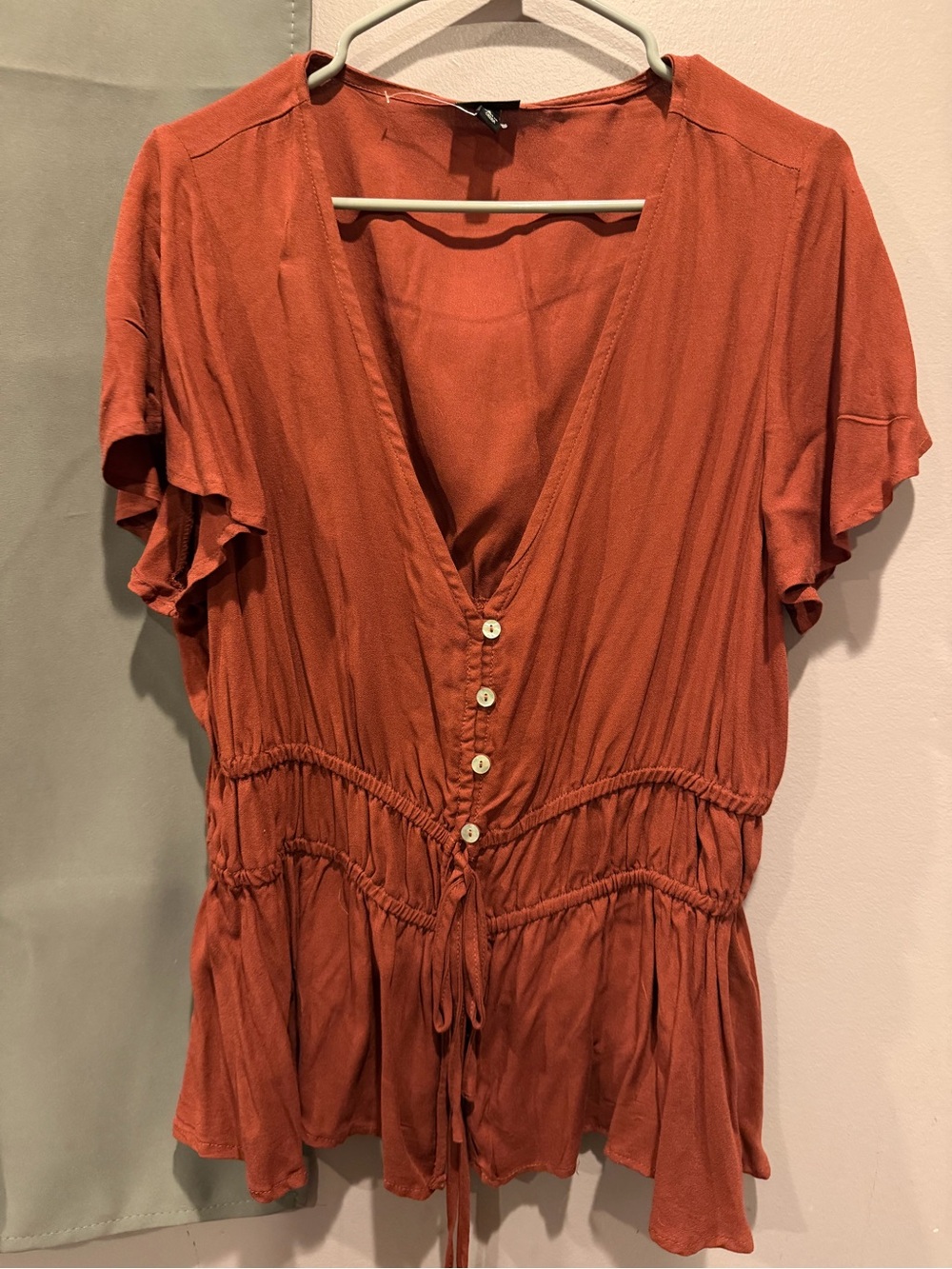 torrid Rust Button-Front V-Neck Peplum Blouse